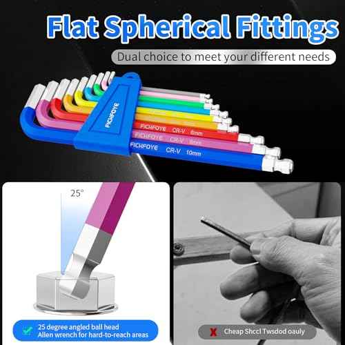 9PCS Metric Allen Key Set, Color Coded Hex Key, 1.5-10MM Anti-Slip Long Ball End Hex Wrench Set Ideal for Dismantling Machinery, Equipment, Vehicle, and Bicycle Maintenance