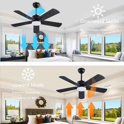 42" Ceiling Fan with Light and Remote,Farmhouse 5 Blades Quiet Reversible DC Motor Ceiling Fans for Modern Indoor/Outdoor/Patio/Living Room/Bedroom(Black/Walnut)