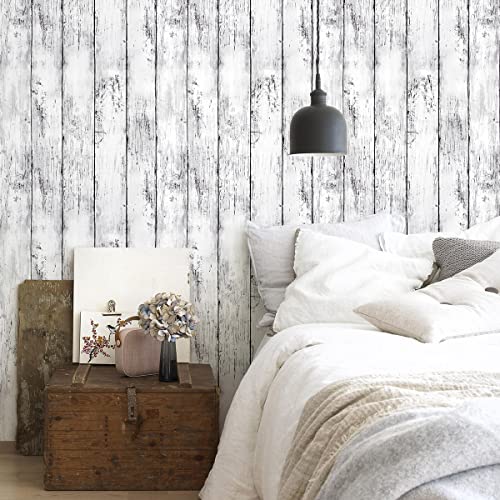 White Grey Wood Peel and Stick Wallpaper Shiplap Contact Paper 17.7inch x 196.8inch White Wood Plank Wallpaper Peel and Stick Rustic Self Adhesive Decorative Contact Paper for Kitchen Bathroom Vinyl