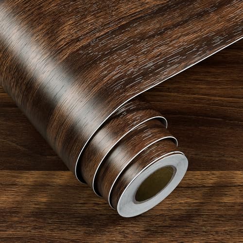 FunStick Dark Brown Wood Contact Paper for Countertops Waterproof Self Adhesive Walnut Wood Wallpaper Peel and Stick Countertop Contact Paper Wood Grain Contact Paper for Cabinets Kitchen Table 16x80