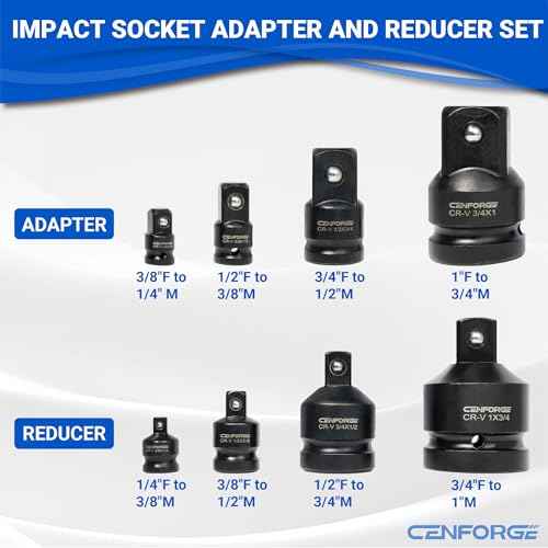 8-PC Impact Socket Adapter and Reducer Set, 1/4" 3/8" 1/2" 3/4" Drive Socket Adapter Set, 1/2 to 3/8 Impact Adapter, 3/4 to 1/2-Impact Adapter, 1/2 to 3/4-Impact Adapter