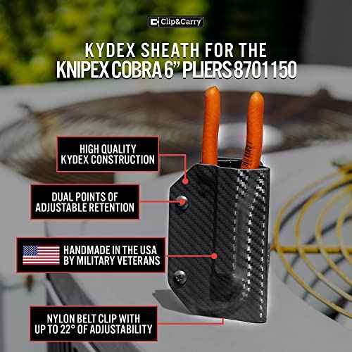 Clip & Carry Kydex Sheath for the Knipex Cobra 6" Water Pump Pliers 8701150 - Made in USA - Belt Holster Case - Black