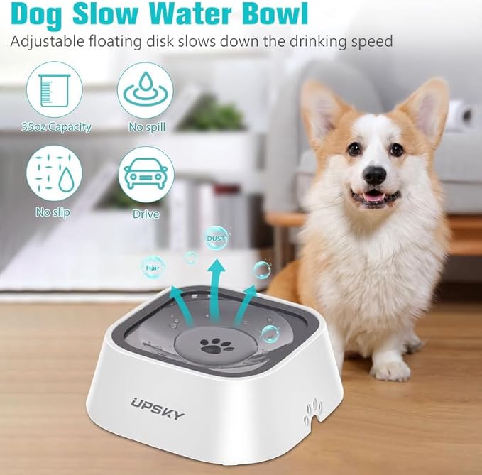 UPSKY No-Spill Pet Water Bowl, Slow Water Feeder, No-Slip Pet Water Dispenser 35oz Feeder Bowl for Dogs and Cats