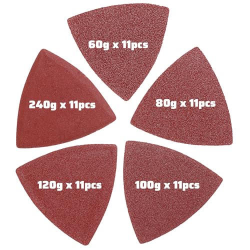 55Pcs Oscillating Tool Sanding Pad Triangle Sanding Pads Set 60/80/100/120/240 Multitool Sandpaper, Grit Fit for Finishing Wood Sanding Plaster