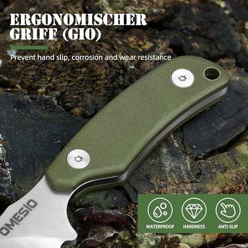 Omesio Neck Knife, Full Tang EDC Knife Necklace for Men, 5.82" Fixed Blade with Kydex SHeath and Clip, Nessmuk Blade Small D2 Steel G10 Handle for Outdoor, Survival, Camping