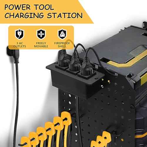 Tool Organizer Wall Mount, 3 Layer Storage Rack, 45 inch long, extra storage space, Heavy Duty Rack for Drill Bit Metal Power Tools, Storage Shelf with Charging Station for Garage Organization