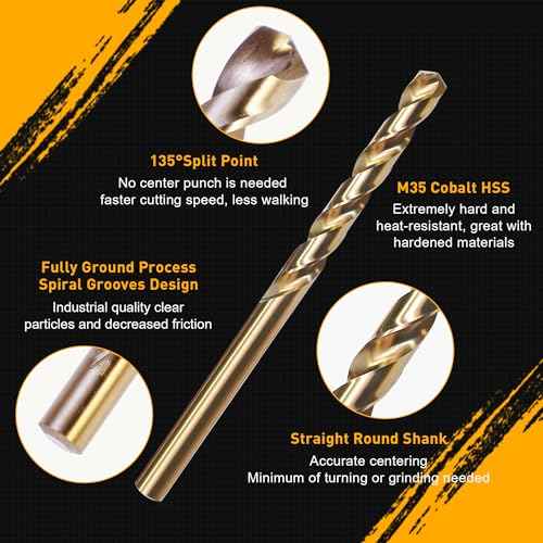 M35 Cobalt Drill Bit Set, 29Pcs High Speed Steel Twist Jobber Length Drill Bit Kit for for Hardened Metal, Stainless Steel, Cast Iron, Wood and Plastics with Index Storage Case, 1/16" - 1/2"
