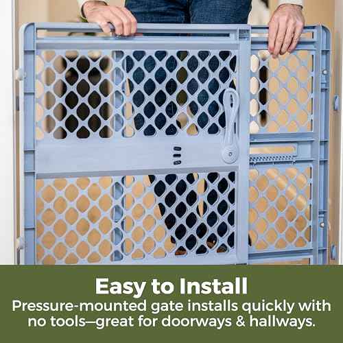 Toddleroo by North States - Renew 100% Recycled Plastic Baby Gate for Doorway; Sturdy for Indoor & Outdoor Use: Pressure Mounted, No Drill Gate; Made in USA; 26" to 42" Wide, 26" Tall Slate Blue