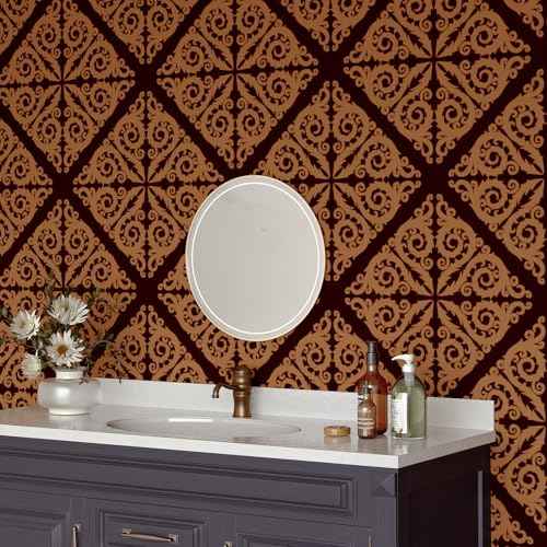 Brown Damask Floral Wallpaper Peel and Stick Geometric Floral Wallpaper for Living Room Bedroom Walls Self Ahdesive Brown Contact Paper for Cabinets Removable Damask Wall Paper 17.5¡¿102.3''
