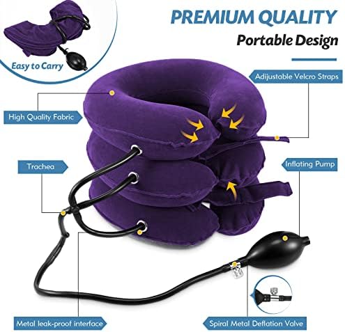 Neck Stretcher, Neck Traction Device, Cervical Traction Device, Neck Pain Relief, Adjustable Inflatable Neck Brace & Neck Stretcher Cervical Traction, Neck Decompression Home Use (Purple)