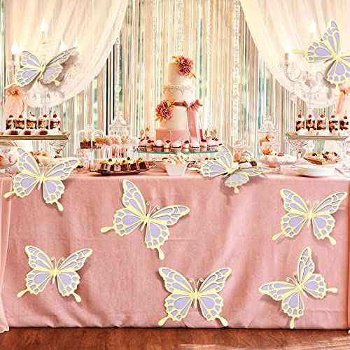 Geyee 12 Pcs 3D Large Butterfly Party Decoration 12 Inch 10 Inch Big Butterfly Centerpieces for Tables Baby Shower Birthday Wedding Hanging Decoration(Gold and Purple)