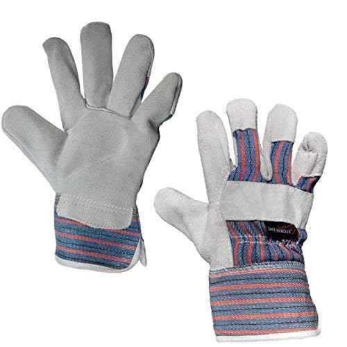 SAFE HANDLER Work Leather Gloves with Cool Cotton Lined Backing Lightweight & Versatile Split Leather Safety Cuff Work Gloves