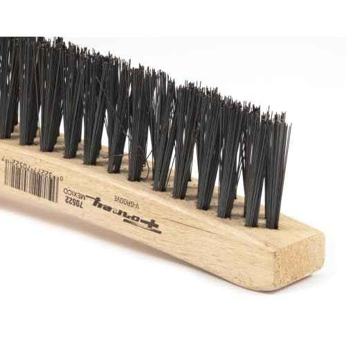 Forney 70522 V-Groove Carbon Steel Wire Brush, with Wood Handle, 13-3/4-Inch-by-.014-Inch