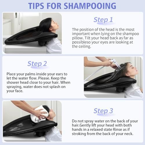 Inflatable Shampoo Basin - Portable Shampoo Bowl, Hair Washing Basin for Bedridden, Disabled,Injured, Hair Wash Tub for Dreadlocks and at Home Sink Washing (Black, Large)