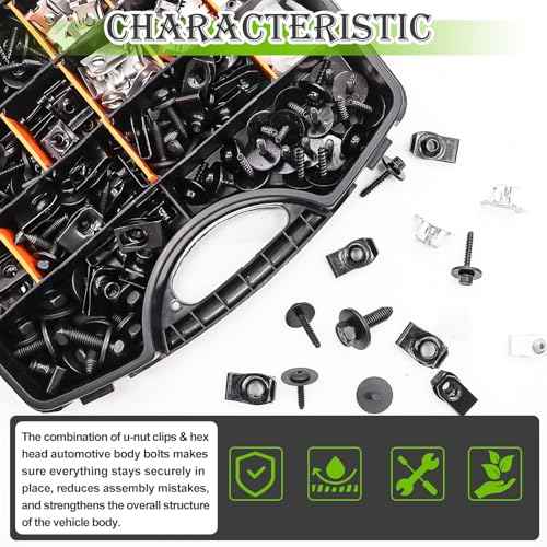 mxuteuk 260PCS U-Nut Clips & Automotive Body Fender Bolts Kit,for Most Cars Fender,Engine Undertray Cover, Engine Cover & Bumper Fender Liner