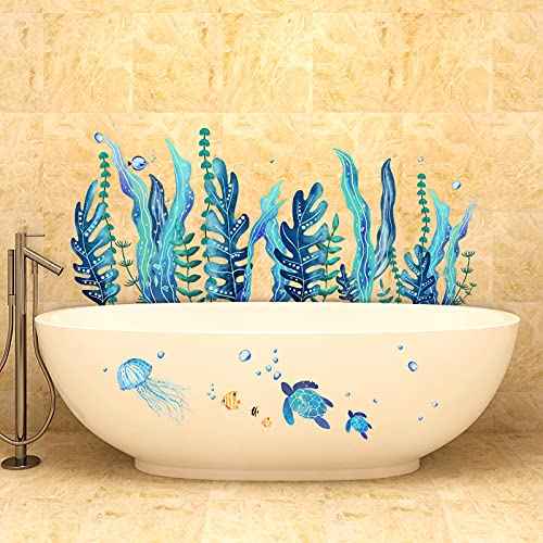 Tenare 5 Sheets Ocean Sea Turtle Wall Decals Stickers Under The Sea Stickers Grass Jellyfish Fish Removable Vinyl Decal for Bedroom Bathroom Nursery Room Wall Decor(Classic Style)