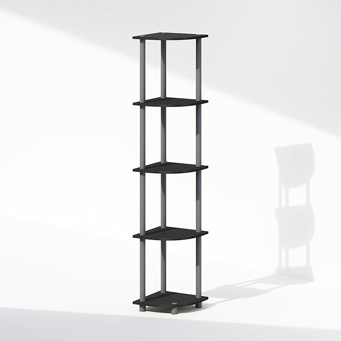 Furinno Turn-N-Tube Storage Shelves, 5-Tier Book Shelf, Corner Shelf, Toolless Open Shelves, for Organization and Storage, Living Room, Home Office, Hallway, Bedroom, Black