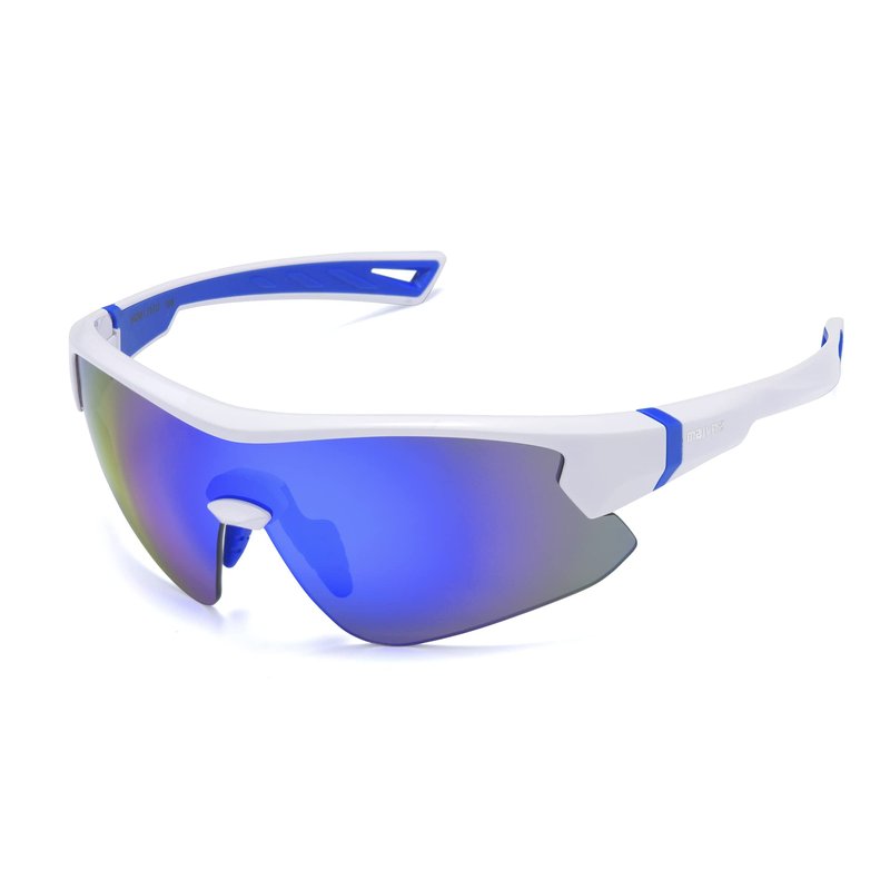 maivnz Youth Baseball Sunglasses for Boys and Girls Ages 6-12, Kids Sports Glasses for Softball Cycling, Helmet Compatible（White/Blue