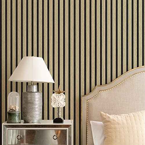 Wallpaper Peel and Stick Wood Grating Stripe Self-Adhesive Wallpaper Faux Wood Contact Paper Wood Slats Self Adhesive Wall Paper PVC Vinyl Film Removable Waterproof (Wood B, 17.3" x 118")