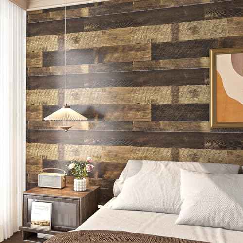 FunStick Brown Wood Contact Paper for Countertops Cabinets Waterproof Wood Wallpaper Peel and Stick Butcher Block Countertop Contact Paper Removable Wooden Grain Wall Paper Vinyl Wrap for Desk 16"x80"