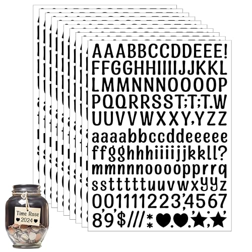 10 Sheet 1/2 Inch Small Letter Stickers, 1560Pcs Self Adhesive Alphabet Stickers, Cute Vinyl Letter Number Symbols Stickers for Arts Crafts Outdoor Sign Poster Windows Doors School Office - Black