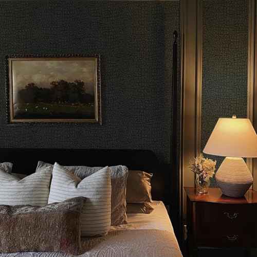 Zeeko Black Peel and Stick Wallpaper 17.3" x 590" Removable Crocodile Wallpaper Embossed Contact Paper Textured Wall Paper for Cabinet Bedroom Bathroom
