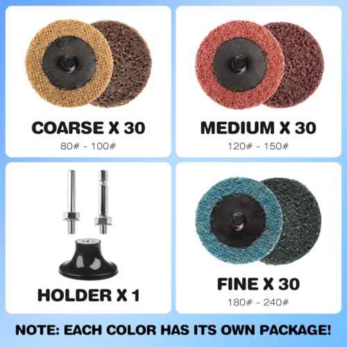 92PCS 2 Inch Quick Change Sanding Discs Set:90PCS Surface Conditioning Pneumatic/Die Grinder Sanding Discs with 1/4" Roll Lock Holder Pad for Metal Strip Clean Polish Burr Finish (Fine Medium Coarse)