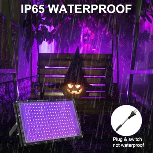 200W LED Black Lights for Glow Party IP65 Waterproof UV Blacklight Floodlight 395nm Blacklight Spotlight Purple Black Light Flood Light Fluorescent UV Lights Lamp for Halloween Decor (2 Pack)