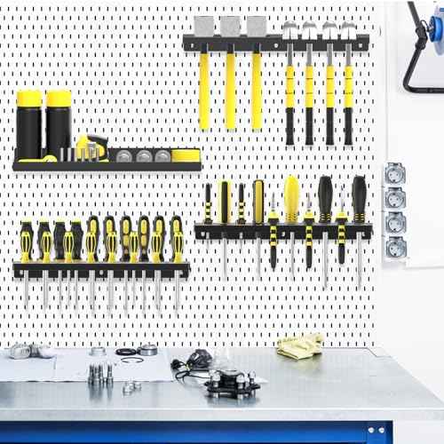 Wall Mount Screwdriver Organizer, Pliers Holder, Hammer Rack, Metal Storage Board, Power Tool Organizer for Workshop Shed Garage Workbench Home, 4 Pcs
