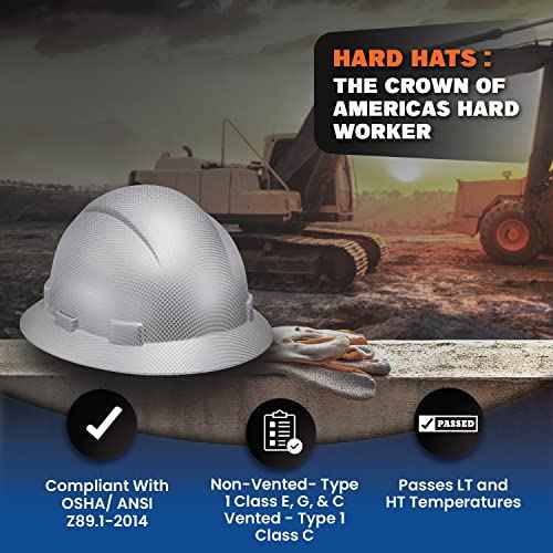 Acerpal Full Brim Hard Hat, Class C G & E, OSHA Construction Work Approved, Premium Carbon Fiber Design, Soft Padded 6 PT Adjustable Ratchet Suspension, Top Pad, Matte, Casco de construccion