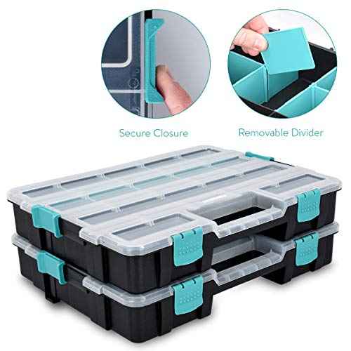 Navaris Plastic Storage Box - Stackable Organizer Case with Adjustable and Removable Divider Compartment for Tools, Small Items, Jewelry - 2 Boxes