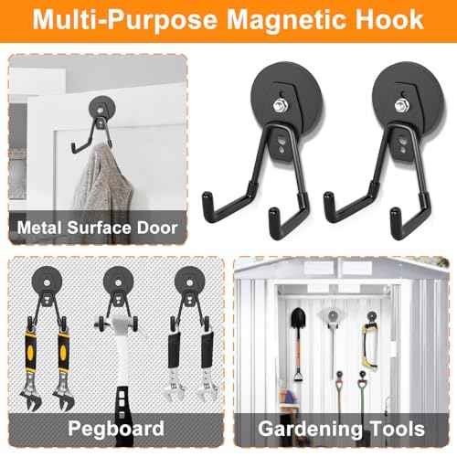 ENUODA Strong Magnetic Hooks 6 Pack Large Rare Earth Magnet Hooks Heavy Duty Utility Magnetic Tool Holder for Garage Organization, Van, Barn, to Hang Bag, Coat, Power Tool, Toolbox, Shovel, Broom