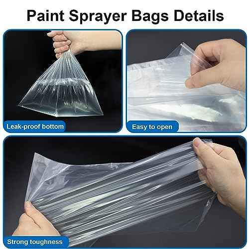 50pcs Paint Spray Gun Bag, Disposable Spray Gun Liner Transparent Sprayer Cup Canister Liners for HVLP Wagner Sprayer Accessories/Parts Paint Bucket Liner for Most Spray Guns(9.8 x 11.8 in)