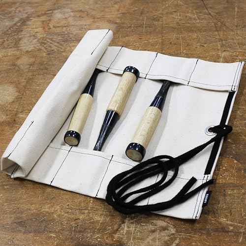KAKURI Chisel Roll Up Pouch, Heavy-Duty Canvas, 12 Pockets Tool Roll Bag Carrying Case, Made in JAPAN