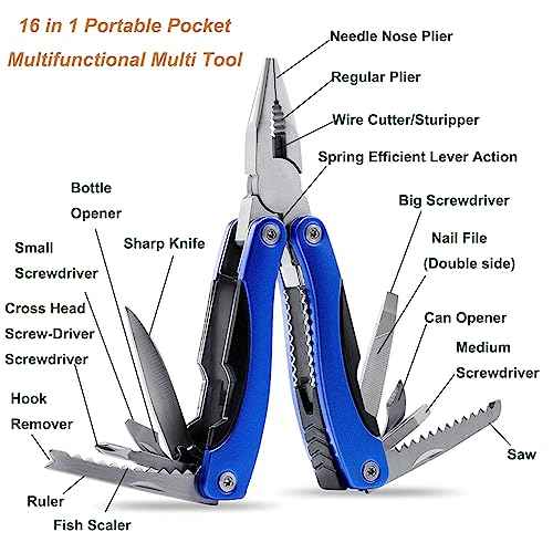 Multi Tool, Multitool Pliers for Outdoor, DIY, Home, Garden, Camping, Survival, Hunting and Hiking or Everyday Carry, Blue