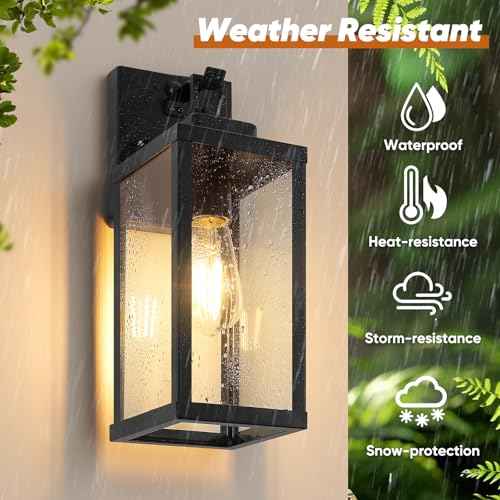 BesLowe 14¡± Upgraded Motion Sensor Outdoor Wall Lights, Dusk to Dawn Porch Lights Outdoor Wall Sconces, 3 Lighting Modes Exterior Lighting Fixtures with Hooks, Black Outside Lights for House, 2-Pack