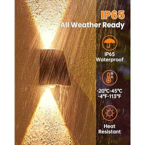 LUHLEE Solar Wall Lights Outdoor, 2000mAh 3000K Wall Sconces,Up and Down Lighting,IP65 Waterproof Solar Outdoor Lights for Wall House Fence Patio Porch Garage Yard (Warm White, 4 Pack)
