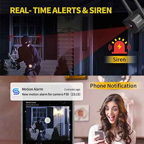 Septekon 2K Outdoor Security Camera 3MP, 2.4G Wired WiFi Camera with Night Vision, IP66 Waterproof, AI Human Motion Tracking, 2-Way Audio, Black