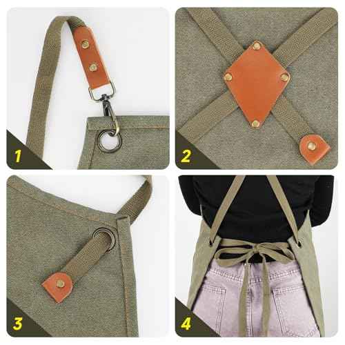 SAN LIKE Woodworking Apron for Men Chef Aprons for Men with Large Pockets Waxed Canvas Heavy Wood Working Apron Size S to XXL