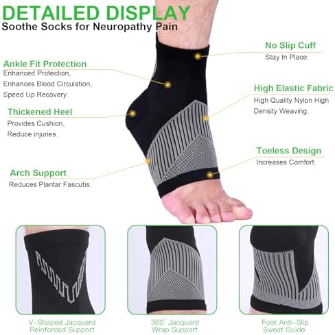 4Pairs Mixed Colors Compression Socks For Women & Men, Foot Neuropathy Socks, Nano Neuropathy Socks Dr - Sock Soothers For Neuropathy Sleep Socks, Comprex Ankle Brace Sleeves(Medium)