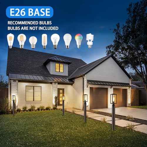 Outdoor Post Lights Lamp Post Light Fixture 2 Pack, Modern Black Exterior Post Lantern Fixture with Tempered Glass, Anti-Rust Light Posts for Outside for Driveway Patio Garden