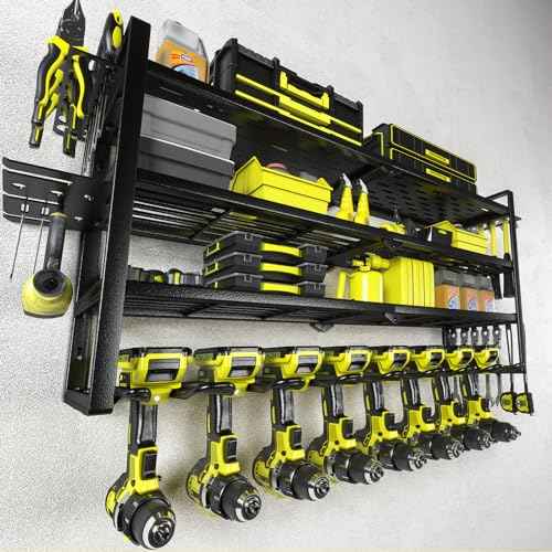 KAFAHOM Power Tool Organizer-8 Drill Holder Wall Mount£¬Tool Organizer and Storage rack for Garage Organization£¬ Heavy Duty Metal Tool Shelf with Air tool/Screwdriver/Hammer/Plier Holder