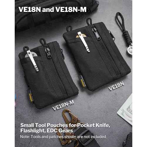 VIPERADE VE18N-M EDC Pouch, Pocket Wallet with 3 EDC Slots+2 Zipper Pockets, 1 Large Pocket for Notebook or Cellphone, Slim EDC Pocket Organizer for Men (Black)