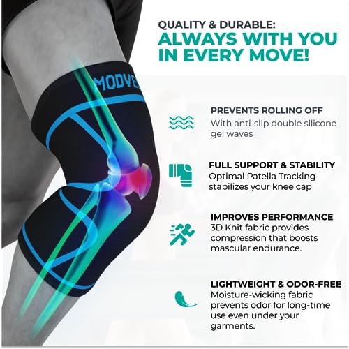 Modvel Knee Braces for Knee Pain Women & Men - 2 Pack Knee Brace for Knee Pain Set, Knee Brace Compression Sleeve, Knee Support for Knee Pain Meniscus Tear, ACL & Arthritis Pain Relief,Blue L