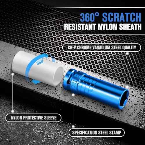 1/2" Drive Wheel Protector Impact Socket, Metric Impact Socket Tool Set, Lug Nut Impacts Socket Set-17mm, 19mm, 21mm, 22mm, 23mm, 24mm, 27mm Non-Marring Thin Wall Wheel Nut Socket