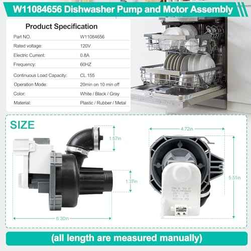 Upgraded W11084656 Circulation Pump for Whirl-pool Ken-more Kit-chen aid Ama-na Dishwasher fit WDT730PAHZ0 WDT750SAHZ0 WDTA50SAHZ0 Dishwasher Pump Motor Assembly Replacement Part W10854710, W10805387