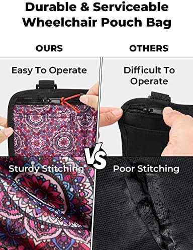 JOYTUTUS Walker Side Bag, Wheelchair Armrest Storage Pouch with Cup Holder, Wheelchair Accessories for Seniors, Walker Bag Cup Holder for Walker, Rollator, Electric Scooter or Wheelchair Red