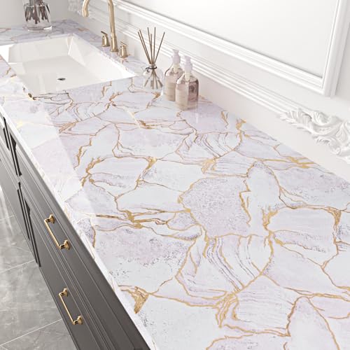 Gold Pink Marble Contact Paper for Countertops Glossy Waterproof Marble Wallpaper Peel and Stick Countertops for Kitchen Bathroom Wall Cabinet Self Adhesive Temporary Wall Counter Top Cover