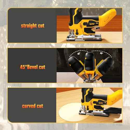 Cordless Jig Saw Compatible with Dewalt 20V MAX Battery (Tool Only), Brushless Orbital Tool w/ 3800 SPM Blade Speed, 6 Variable Speed, Bevel Angle (0¡Æ-45¡Æ), 4 Orbital Settings, LED Light