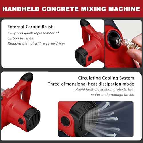 Cement Mixer, Handheld Electric Concrete Mixer, Portable Mortar Mixer with 6 Adjustable Speed, 110V Mud Mixer Machine Drill Tool for Paint Mortar Fodder Mixing Drywall Grout Plaster (Red)
